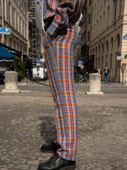 luca pleated trousers in linen canvas with summer tartan