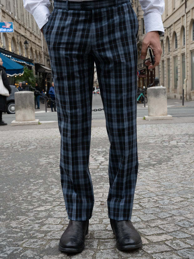 italian siza trousers in navy checked stretch canvas