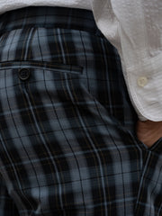 pantalon siza coupe italienne en lin et coton extensible à carreaux navy