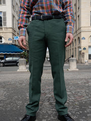 siza Italian green trousers in stretch linen and cotton canvas