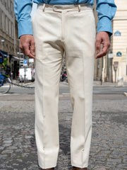 italian siza ecru trousers in cotton and wool twill