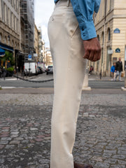 italian siza ecru trousers in cotton and wool twill