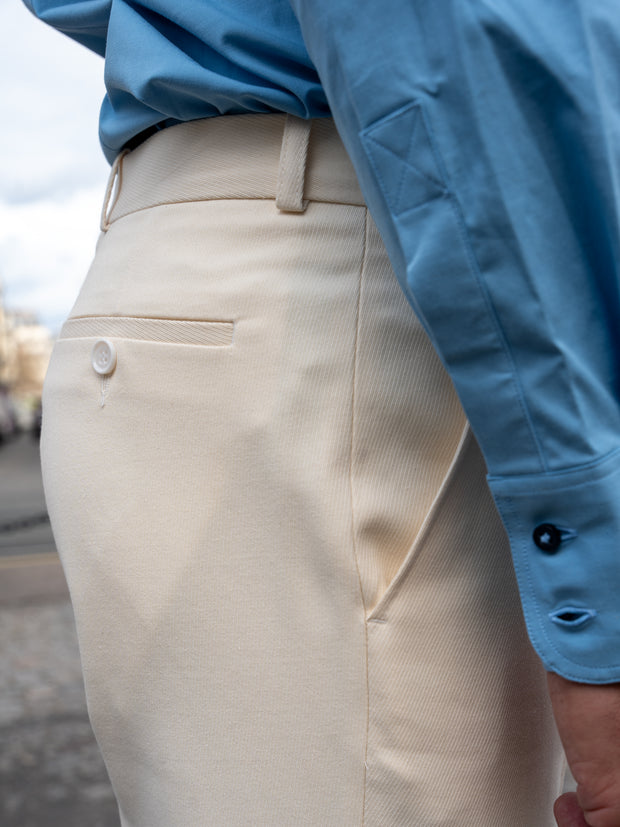 siza flat-front slim city trousers in ecru cotton and wool twill