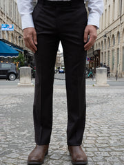 siza flat-front slim city trousers in cigar-coloured "cold" wool