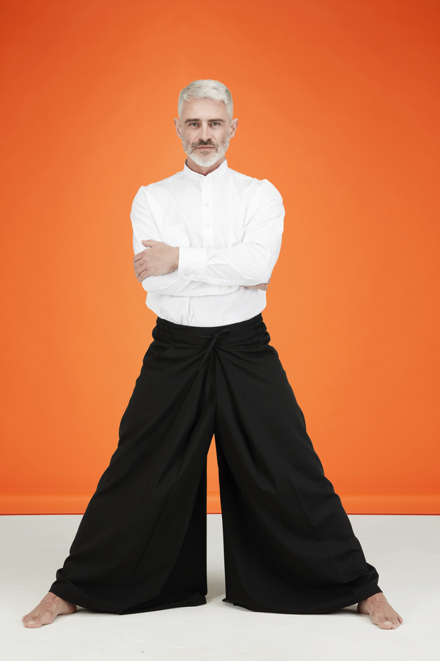 black wool canvas hakama trousers s'130