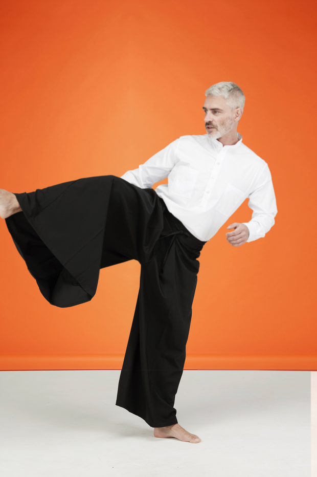 black wool canvas hakama trousers s'130