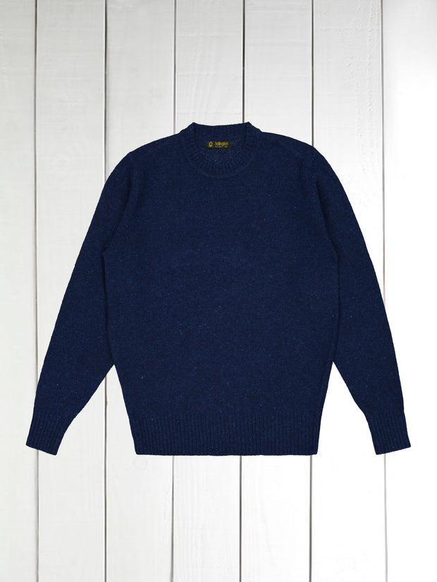 indigo wool silk and cashmere donegal crew neck jumper