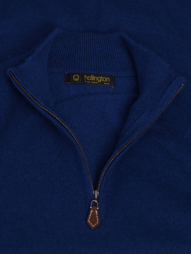 indigo half-zip cashmere jumper