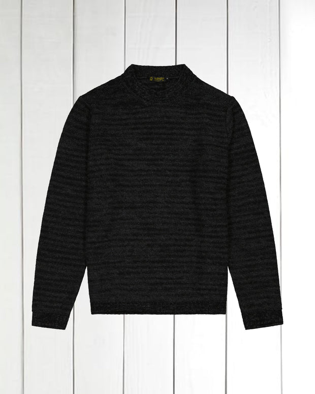 pull Inis Meain à col cheminée en laine et cachemire à rayures irrégulières baltique