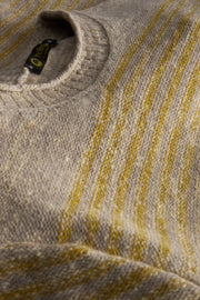pull Inis Meain à col cheminée en laine et cachemire à rayures irrégulières blé mur