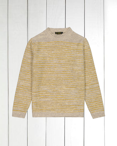 pull Inis Meain à col cheminée en laine et cachemire à rayures irrégulières blé mur