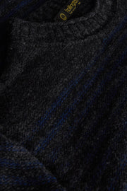 pull Inis Meain à col cheminée en laine et cachemire à rayures irrégulières bleu d'hiver