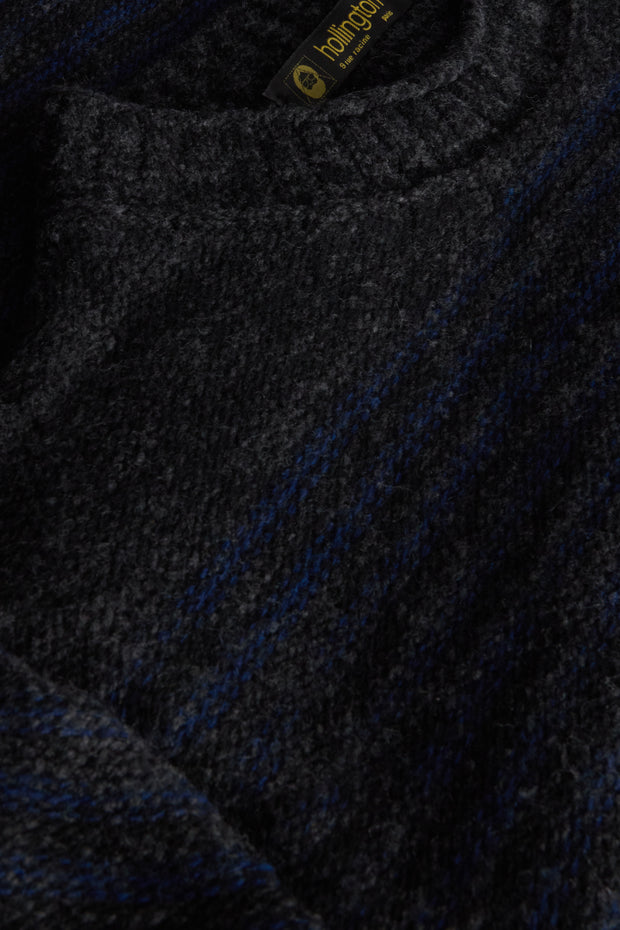 pull Inis Meain à col cheminée en laine et cachemire à rayures irrégulières bleu d'hiver