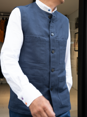 navy rice grain effect cotton canvas sleeveless jacket