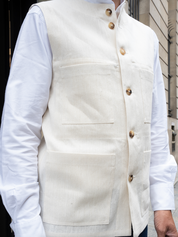 ivory fine hopsack-linen jacket sleeveless jacket