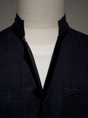 Nehru-collar Architect jacket in dirty black wool-and-linen canvas with a tweed effect