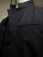 Nehru-collar Architect jacket in dirty black wool-and-linen canvas with a tweed effect