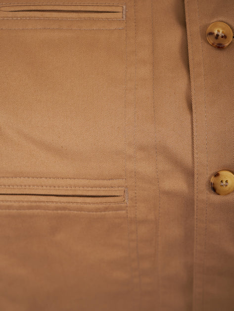 nehru-collar architect jacket in summer stretch cotton twill sand ...