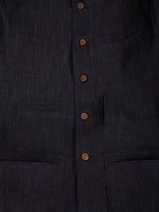 veste architecte à col nehru en denim extensible sanforisé indigo