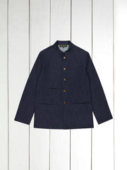veste architecte à col nehru en denim extensible sanforisé indigo