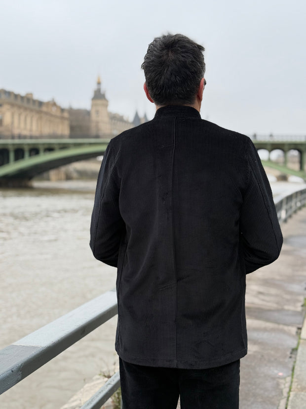 nehru-collar architect jacket in black wool-cordoroy – hollington