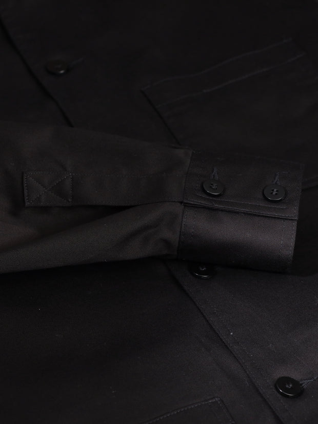 mao-collar shirt jacket in summer stretch cotton twill black