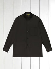 mao-collar shirt jacket in summer stretch cotton twill black