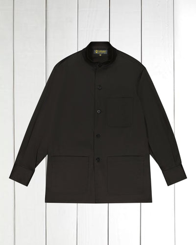 mao-collar shirt jacket in summer stretch cotton twill black