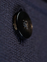 veste tyrol ajustée à col nehru en crêpe de laine bleu nuit