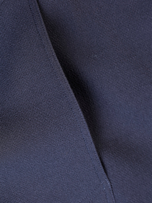 slim nehru-collar tyrol jacket in midnight blue wool crepe