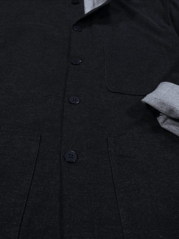 naipaul jacket in double-faced cotton anthracite blue midnight with peau de pêche effect