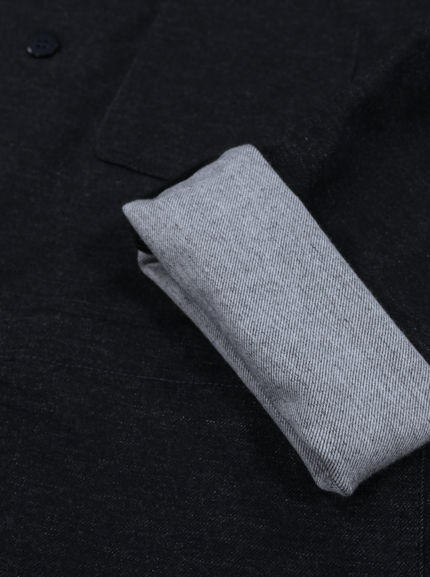 naipaul jacket in double-faced cotton anthracite blue midnight with peau de pêche effect