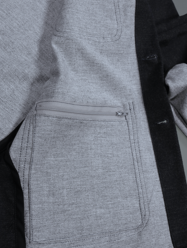 naipaul jacket in double-faced cotton anthracite blue midnight with peau de pêche effect