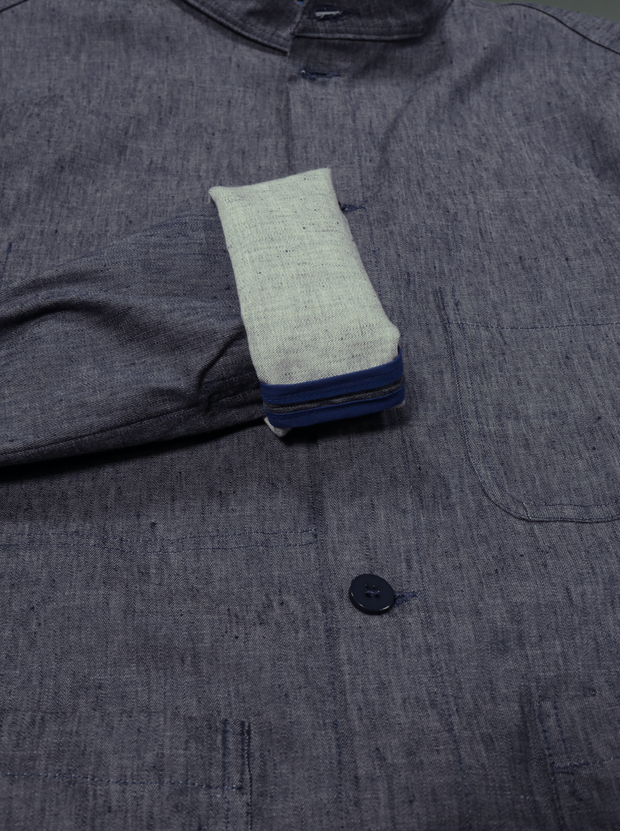 naipaul mao-collar jacket in stretch chambray