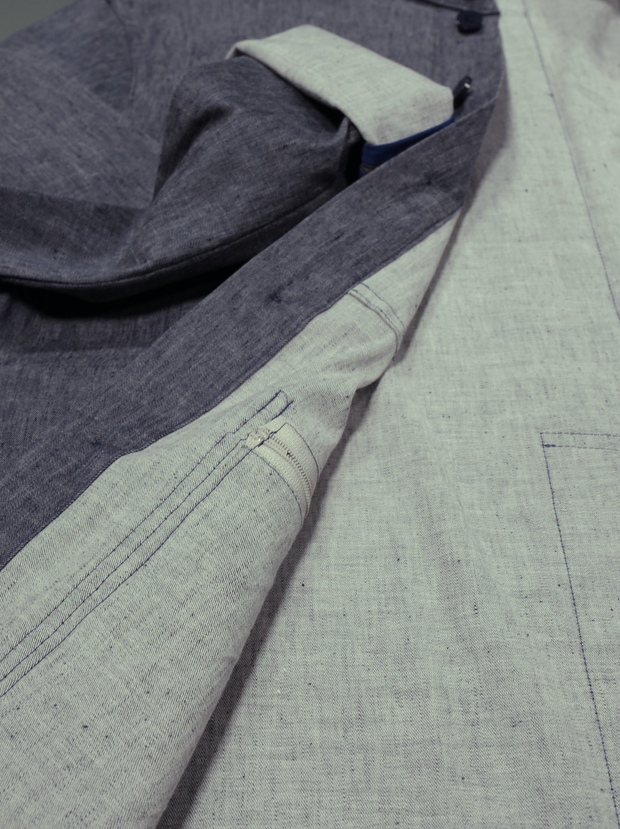 naipaul mao-collar jacket in stretch chambray