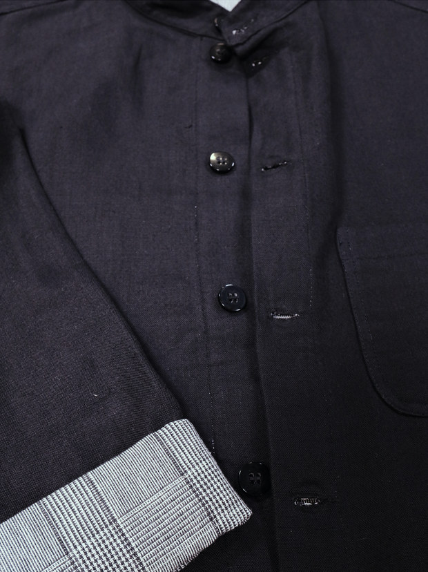 naipaul jacket in black and prince of wales double-faced linen