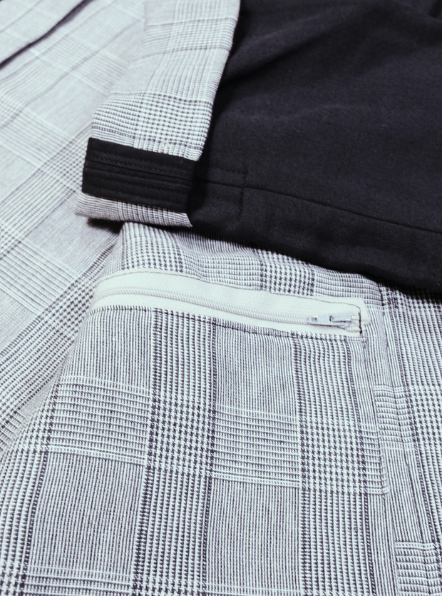 naipaul jacket in black and prince of wales double-faced linen