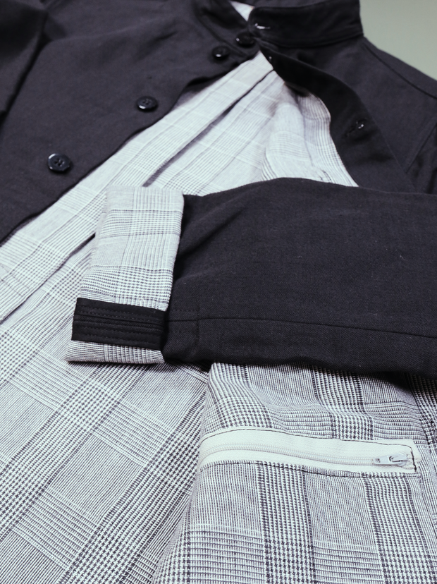 naipaul jacket in black and prince of wales double-faced linen