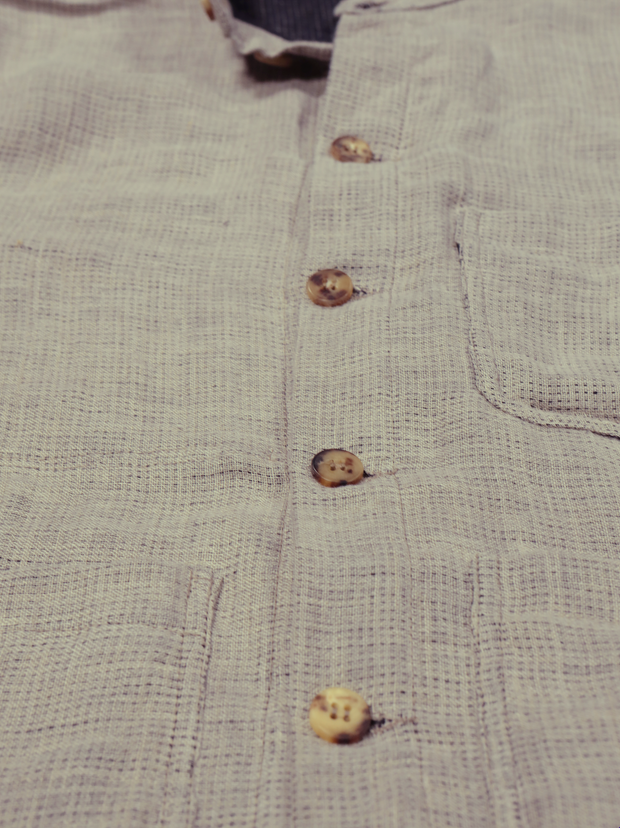 naipaul mao-collar Jacket in birch and black double-faced linen
