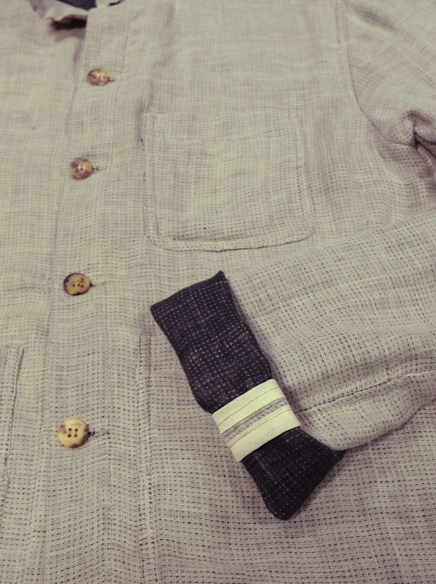 naipaul mao-collar Jacket in birch and black double-faced linen