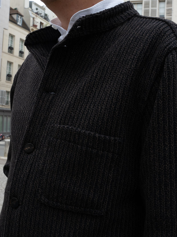 naipaul jacket with mao collar in knitted wool nut brown 