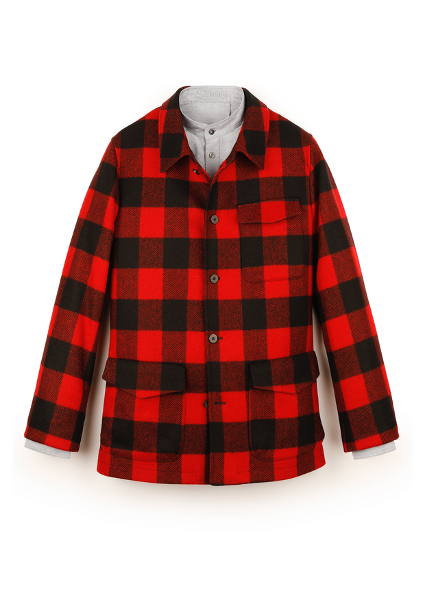pré-commande veste odéon en drap de laine épais à carreaux rouge et noir