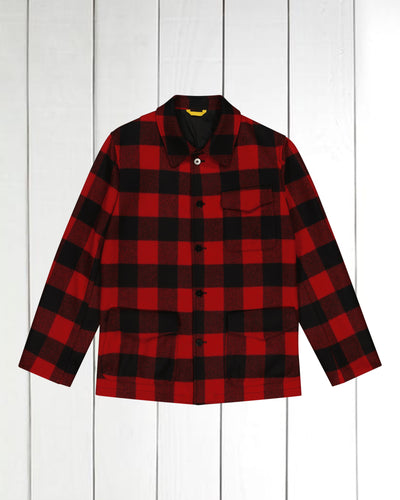 pré-commande veste odéon en drap de laine épais à carreaux rouge et noir