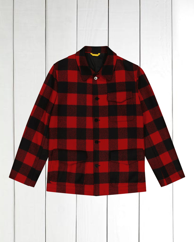 pré-commande veste odéon en drap de laine épais à carreaux rouge et noir