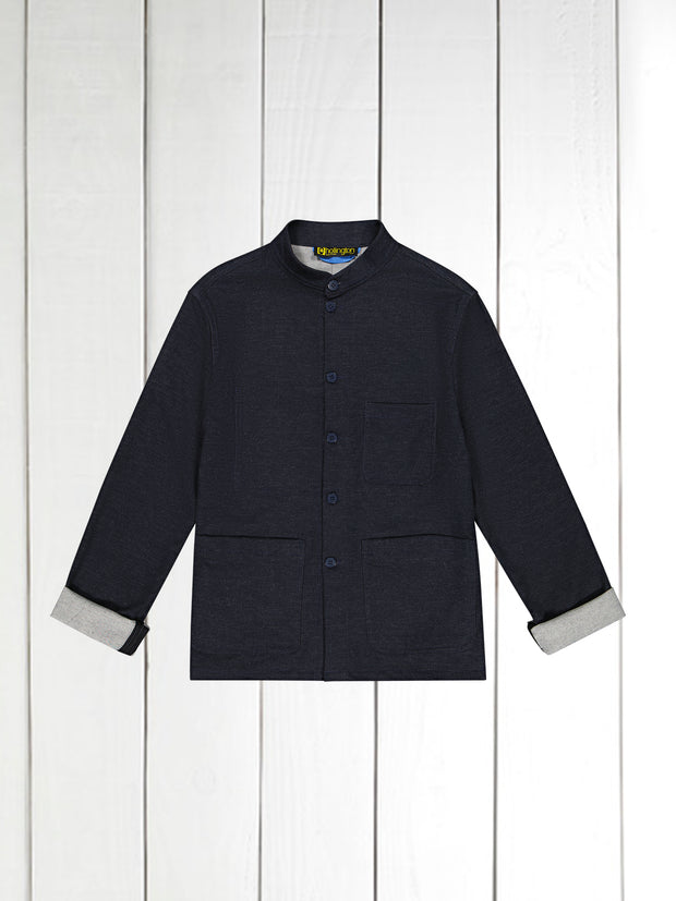 naipaul jacket in double-faced cotton anthracite blue midnight with peau de pêche effect