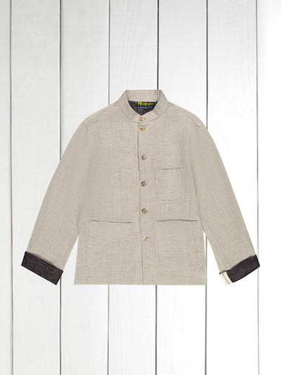 naipaul mao-collar Jacket in birch and black double-faced linen