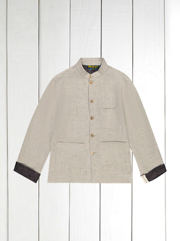 naipaul mao-collar Jacket in birch and black double-faced linen