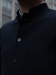 black wool ottoman fitted savoie jacket with nehru collar