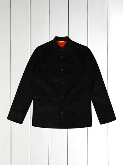 deep-black wool corduroy megève officer-collar jacket