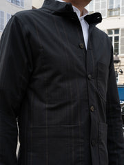 veste naipaul à col mao en seersucker noir double-face à rayures irrégulières scandinaves